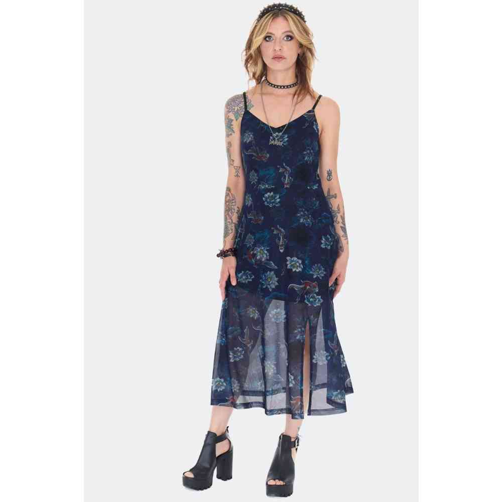 Jawbreaker - Flower Print Cami Mesh Midi Long dress - Dark blue